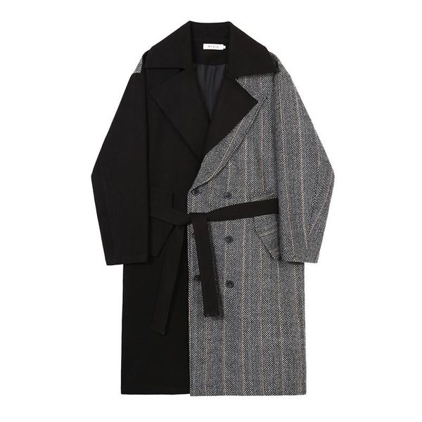 men splice 3/4 length woolen belt double breasted trench coat wool overcoat male streetwear vintage windbreaker jacket outerwear, Black
men splice 3/4 length woolen belt double breasted trench coat wool overcoat male streetwear vintage windbreaker jacket outerwear, Black
