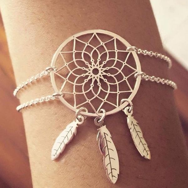 charm bracelets retro hollow flower feather handmade craft dream net catcher bracelet tassel bangle for women jewelry, Golden;silver
charm bracelets retro hollow flower feather handmade craft dream net catcher bracelet tassel bangle for women jewelry, Golden;silver