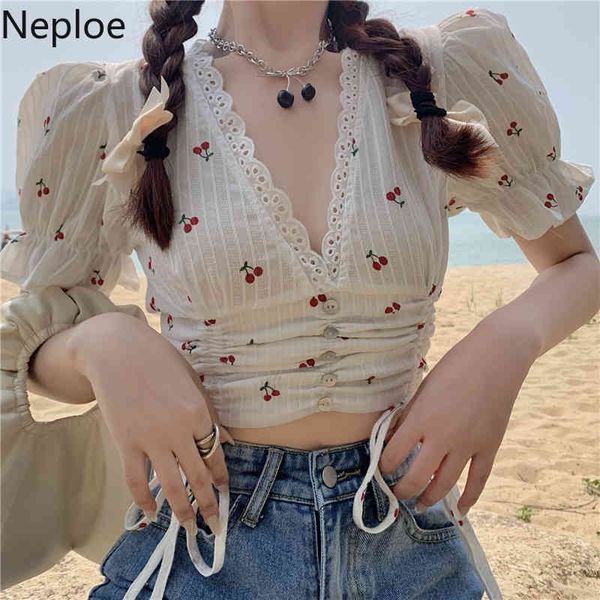 neploe shirt women lace v neck drawstring puff short sleeve blouse summer crop korean chic white print sweet blouses 210422
neploe shirt women lace v neck drawstring puff short sleeve blouse summer crop korean chic white print sweet blouses 210422