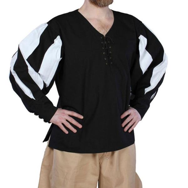 men's casual shirts men pirate shirt medieval renaissance lacing up bandage vintage costume long sleeve blouse cosplay splicing c, White;black 
men's casual shirts men pirate shirt medieval renaissance lacing up bandage vintage costume long sleeve blouse cosplay splicing c, White;black