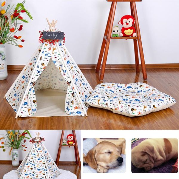 pet teepee tent dog house cotton canvas puppy kennel bed with mat wood detachable folding dogs cats nest play cushion kennels & pens
pet teepee tent dog house cotton canvas puppy kennel bed with mat wood detachable folding dogs cats nest play cushion kennels & pens