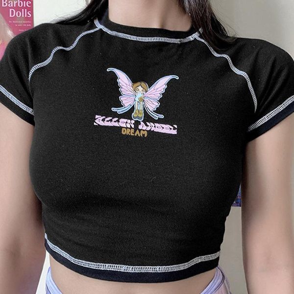 women's t-shirt saxy ladies short women butterfly letter printing shirt y2k crop round neck, White
women's t-shirt saxy ladies short women butterfly letter printing shirt y2k crop round neck, White