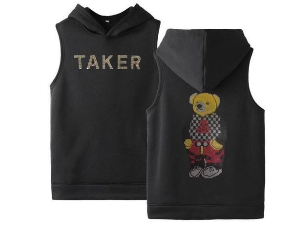 lovely drill bear summer vest male summer hoody, Black