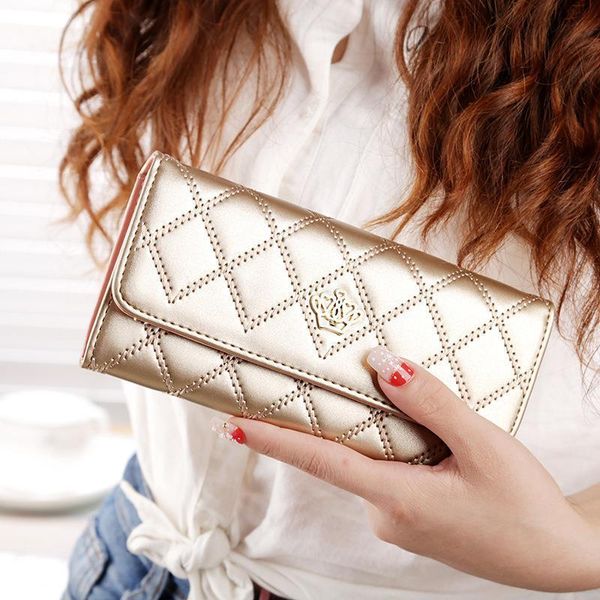 womens wallets crown lattice buckle lady purses plaid pu leather long hasp phone bag money coin pocket card holder female, Red;black
womens wallets crown lattice buckle lady purses plaid pu leather long hasp phone bag money coin pocket card holder female, Red;black