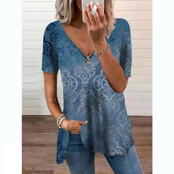 women's t-shirt 2021 summer fashion casual lady loose v-neck plus size clothes female zipper digital printing short sleeve, White
women's t-shirt 2021 summer fashion casual lady loose v-neck plus size clothes female zipper digital printing short sleeve, White