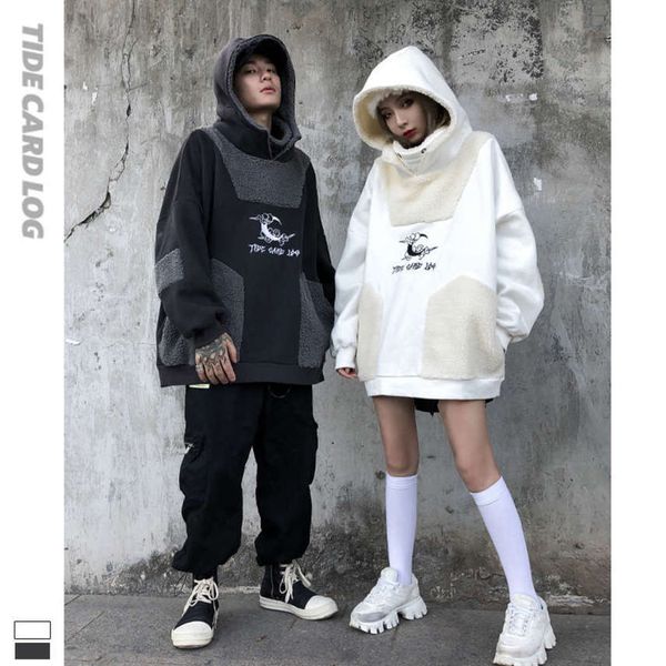 Autumn winter new fashion br cashmere thickened hooded st collar sweater loose couple's men's and women's coat, Black 
Autumn winter new fashion br cashmere thickened hooded st collar sweater loose couple's men's and women's coat, Black