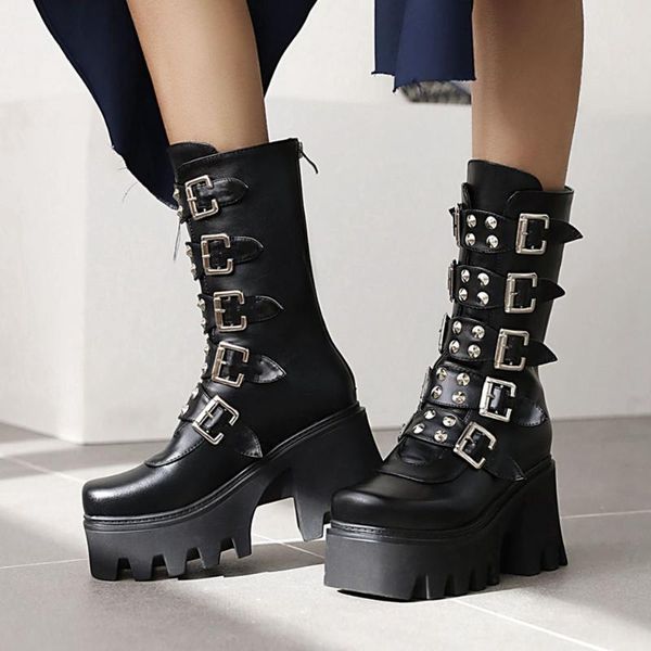 boots gigifox 2021 fashion cool gothic rivets belt buckles punk square heels thick platform motorcycles women shoes big size 43, Black
boots gigifox 2021 fashion cool gothic rivets belt buckles punk square heels thick platform motorcycles women shoes big size 43, Black
