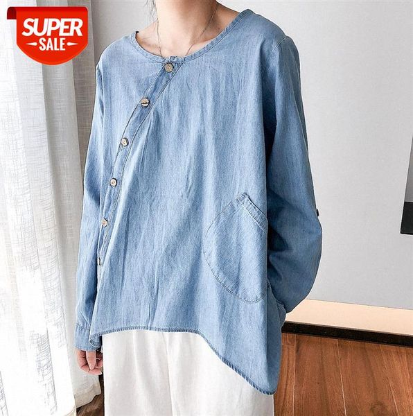 267-0023 spring women's placket irregularly oscillating pockets washed white denim shirt #6j8j, Black;gray
267-0023 spring women's placket irregularly oscillating pockets washed white denim shirt #6j8j, Black;gray