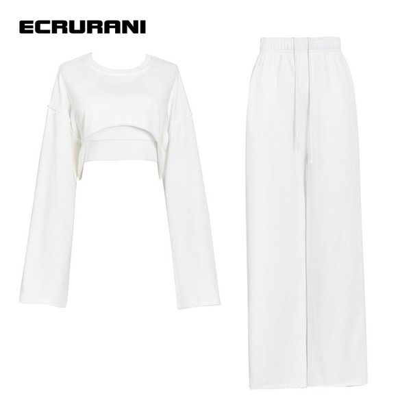 women's two piece pants ecrurani gray casual set for female round neck long sleeve high waist full length pant 2021 trousers suits, White
women's two piece pants ecrurani gray casual set for female round neck long sleeve high waist full length pant 2021 trousers suits, White