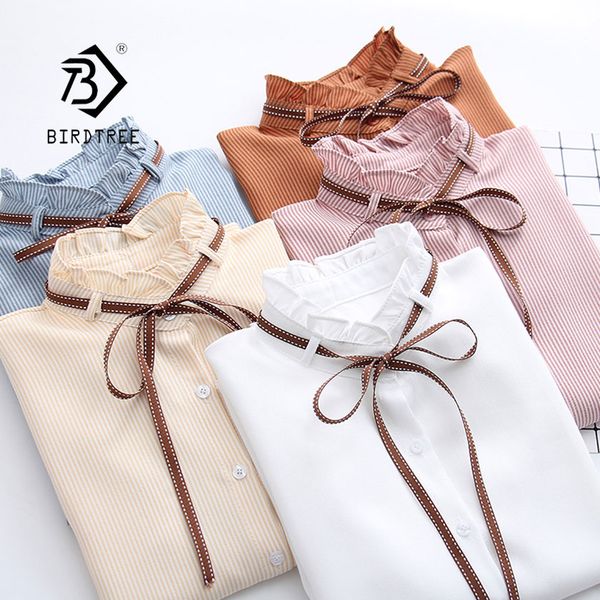 2021 woman striped shirt single breasted ruffles turn down collar long sleeve cotton blouse lace up bow feminina sales t8d408z, White
2021 woman striped shirt single breasted ruffles turn down collar long sleeve cotton blouse lace up bow feminina sales t8d408z, White