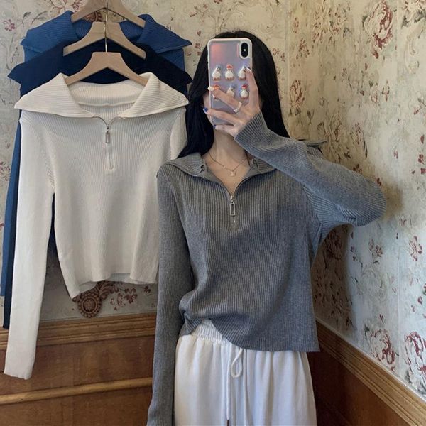 women's sweaters long sleeve zipper solid ribbed jumpers knitted collar striped fashion sweater pullover blouse sueter mujer korean blu, White;black
women's sweaters long sleeve zipper solid ribbed jumpers knitted collar striped fashion sweater pullover blouse sueter mujer korean blu, White;black