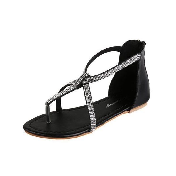 summer women sandals flat rhinestone pinch toe big size back zipper leather shoes 2021, Black
summer women sandals flat rhinestone pinch toe big size back zipper leather shoes 2021, Black