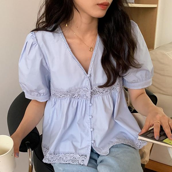 women's blouses & shirts sweet hollow crochet tassel stitching women v neck puff short sleeve elegant loose korean chic blusas mujer, White
women's blouses & shirts sweet hollow crochet tassel stitching women v neck puff short sleeve elegant loose korean chic blusas mujer, White