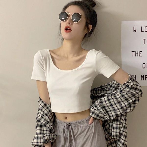women's t-shirt summer crop korean style wild solid color short t-shirts 2021 arrival sleeve round neck t shirt, White
women's t-shirt summer crop korean style wild solid color short t-shirts 2021 arrival sleeve round neck t shirt, White