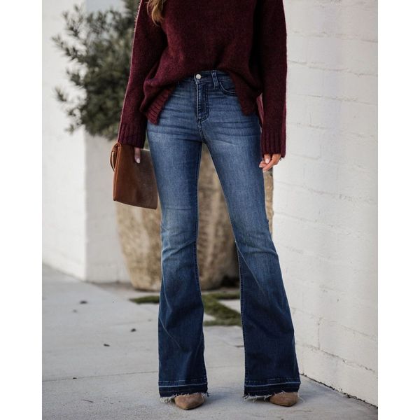 jeans 2021 stitched slim flared pants classic for women, Blue 
jeans 2021 stitched slim flared pants classic for women, Blue