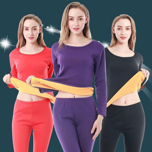women's two piece pants winter velvet thick thermal underwear for women warm layered clothing pajamas set woman long johns x363, White
women's two piece pants winter velvet thick thermal underwear for women warm layered clothing pajamas set woman long johns x363, White