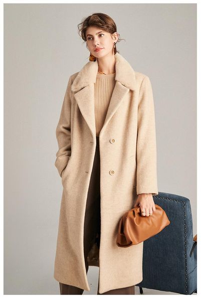 women's fur & faux arlenesain beige cropped hooded double cashmere jacket with low armholes and mink lapel, Black
women's fur & faux arlenesain beige cropped hooded double cashmere jacket with low armholes and mink lapel, Black