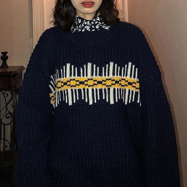 women's sweaters deeptown streetwear style knitted sweater women jacquard o-neck oversize pullover lazy wind long sleeve patchwork retr, White;black
women's sweaters deeptown streetwear style knitted sweater women jacquard o-neck oversize pullover lazy wind long sleeve patchwork retr, White;black