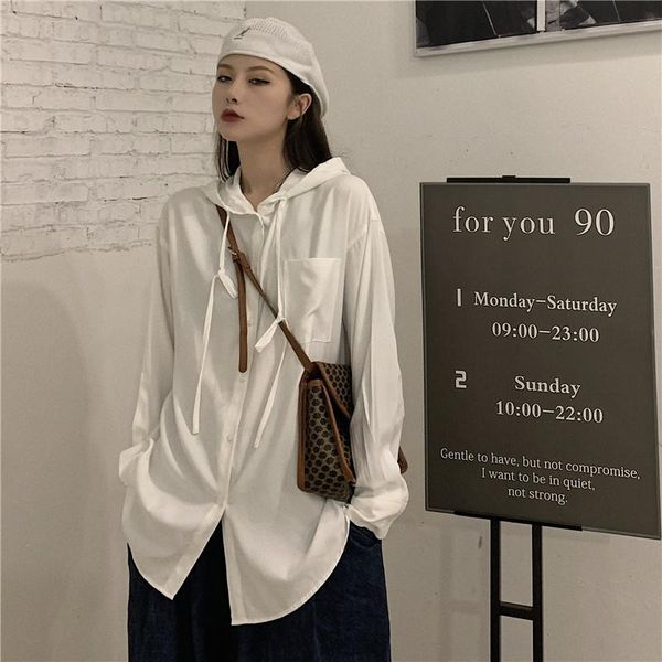 autumn solid color cardigan hooded shirt outer wear minimalist fashion wild blouse women's blouses & shirts, White
autumn solid color cardigan hooded shirt outer wear minimalist fashion wild blouse women's blouses & shirts, White