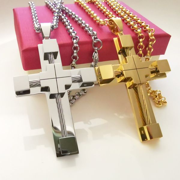 men's cross necklace 316l stainless steel jesus christ pendant white/gold/rolo chain jewelry 4mm 24 inch, Silver
men's cross necklace 316l stainless steel jesus christ pendant white/gold/rolo chain jewelry 4mm 24 inch, Silver