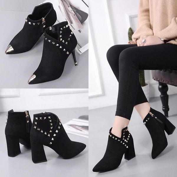 boots 2021 autumn winter rivet women zip high heels fashion pointed toe ankle botas mujer short boot, Black
boots 2021 autumn winter rivet women zip high heels fashion pointed toe ankle botas mujer short boot, Black