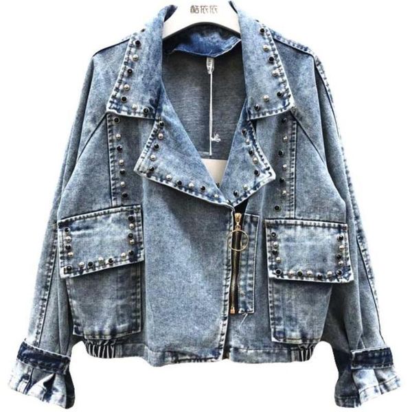 women's jackets loose bf denim coat spring autumn fashion heavy work beading rivets jeans jacket y1in, Black;brown
women's jackets loose bf denim coat spring autumn fashion heavy work beading rivets jeans jacket y1in, Black;brown