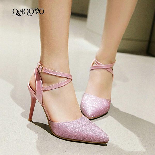 women sequined high heels summer open toe sandals fashion pointed ankle strap thin dress shoes big size, Black
women sequined high heels summer open toe sandals fashion pointed ankle strap thin dress shoes big size, Black