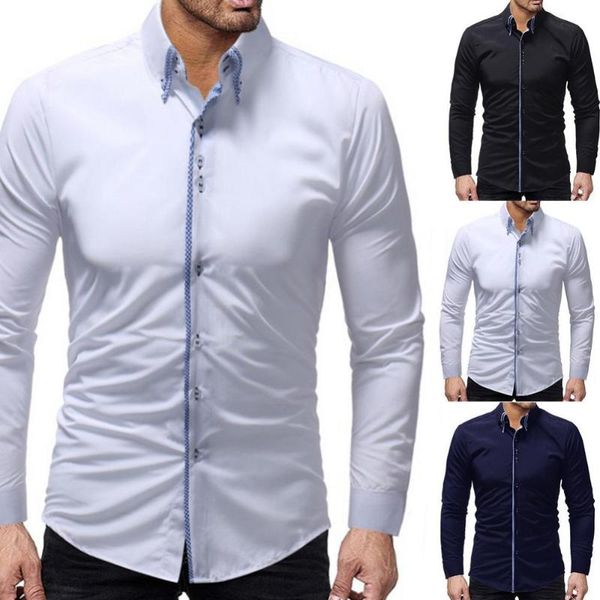 men's dress shirts trendy men solid color long sleeve turn down collar buttons cotton slim business shirt christmas gift for male, White;black
men's dress shirts trendy men solid color long sleeve turn down collar buttons cotton slim business shirt christmas gift for male, White;black