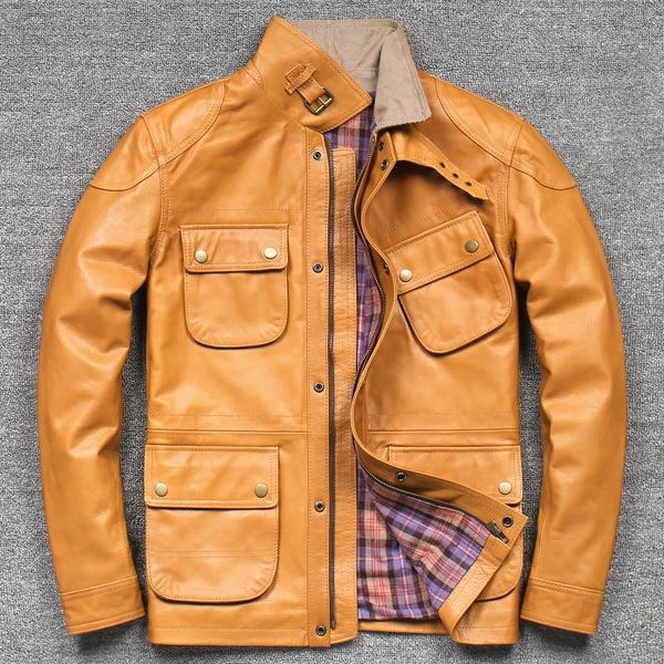 men's leather & faux oil wax retro cowhide jacket genuine coat slim fashion motorcycle male, Black
men's leather & faux oil wax retro cowhide jacket genuine coat slim fashion motorcycle male, Black