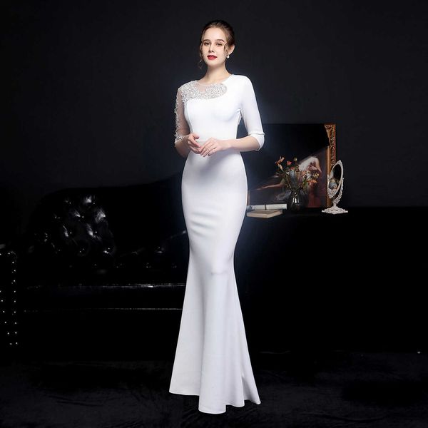 luxury party evening dress 18586# procs lace and diamond toast bride's long sleeved thank you banquet fishtail evening, White;pink
luxury party evening dress 18586# procs lace and diamond toast bride's long sleeved thank you banquet fishtail evening, White;pink