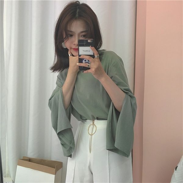 summer arrival korean style solid color split flare sleeve t-shirt off the shoulder for women 210527, White
summer arrival korean style solid color split flare sleeve t-shirt off the shoulder for women 210527, White