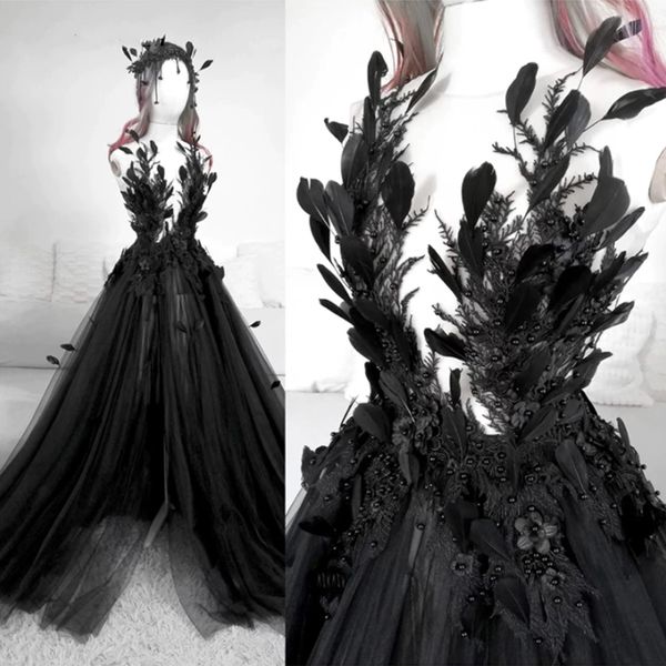 gothic black wedding dress appliques feather pearls beaded vintage backless high side split sweep/brush train a-line tulle bride dresses lon, White
gothic black wedding dress appliques feather pearls beaded vintage backless high side split sweep/brush train a-line tulle bride dresses lon, White