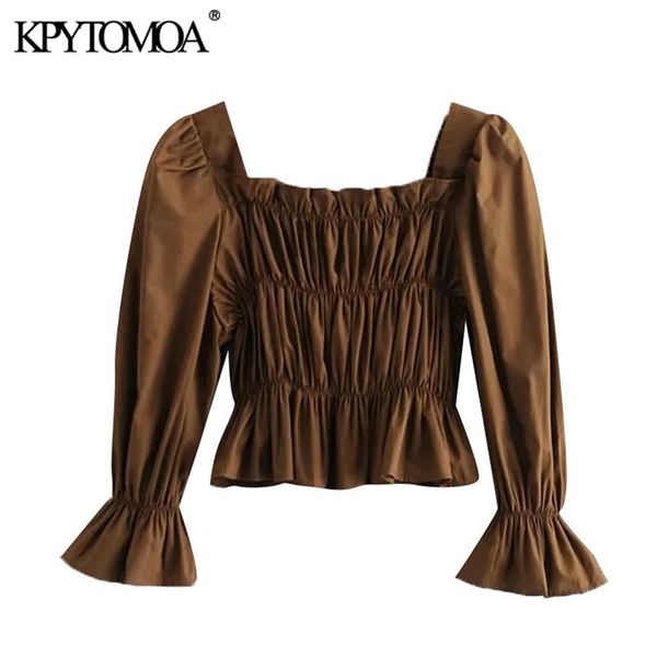 women fashion ruffle smocked elastic cropped blouses vintage square collar long sleeve female shirts chic 210420, White
women fashion ruffle smocked elastic cropped blouses vintage square collar long sleeve female shirts chic 210420, White