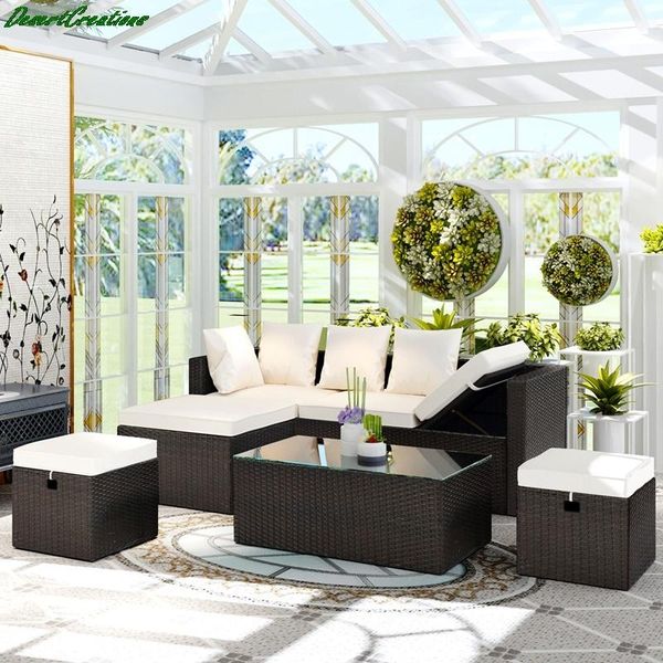 5-piece all weather pe wicker sofa set rattan adjustable chaise lounge with tempered glass tea table and removable cushions camp furniture
5-piece all weather pe wicker sofa set rattan adjustable chaise lounge with tempered glass tea table and removable cushions camp furniture
