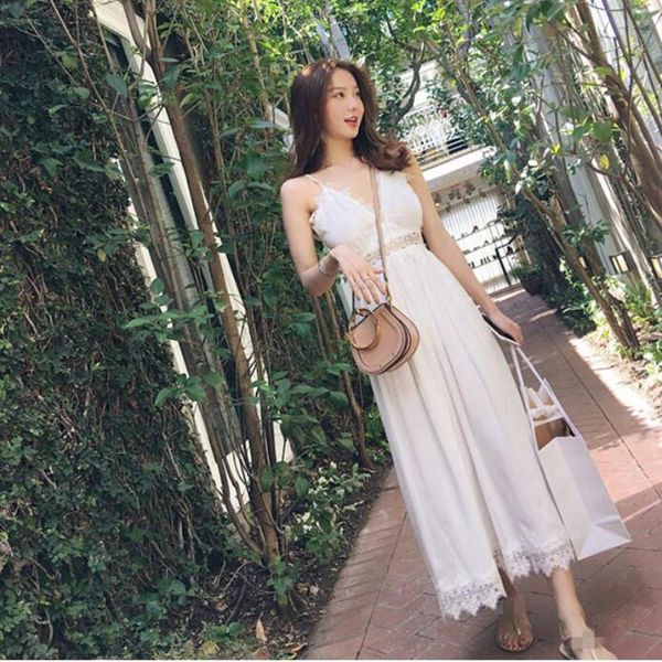 women's jumpsuits & rompers 2021 summer fashionable chiffon v collar high waist white lace elegant fairy one-piece pants nine minutes w, Black;white 
women's jumpsuits & rompers 2021 summer fashionable chiffon v collar high waist white lace elegant fairy one-piece pants nine minutes w, Black;white