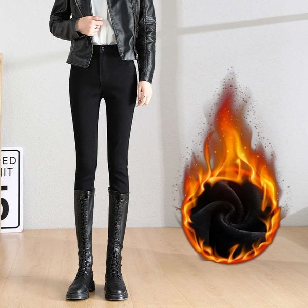 women's jeans black plush leggings autumn winter high waist elastic thin skinny thermal pencil rbrj, Blue
women's jeans black plush leggings autumn winter high waist elastic thin skinny thermal pencil rbrj, Blue