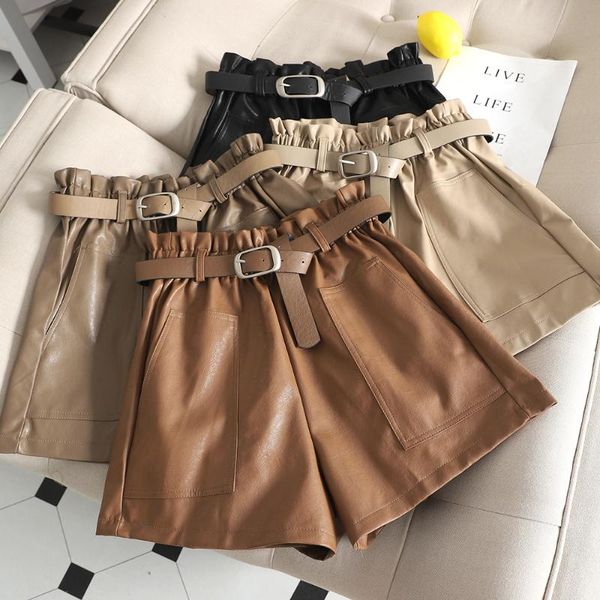 high waist pu leather shorts women cool punk sashes wide leg winter autumn casual loose elastic 2021 women's, White;black
high waist pu leather shorts women cool punk sashes wide leg winter autumn casual loose elastic 2021 women's, White;black