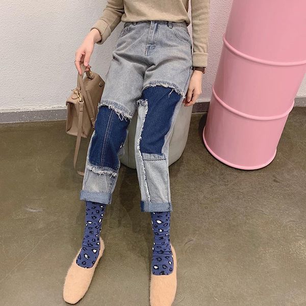 women's jeans harajuku pants women spring autumn personality color panel leopard high-waist loose straight-cut jean femme, Blue
women's jeans harajuku pants women spring autumn personality color panel leopard high-waist loose straight-cut jean femme, Blue