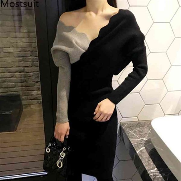 autumn korean knitted v-neck pencil dress women long sleeve patchwork fashion ladies sweater dresses vestidos femme 210513, Black;gray
autumn korean knitted v-neck pencil dress women long sleeve patchwork fashion ladies sweater dresses vestidos femme 210513, Black;gray
