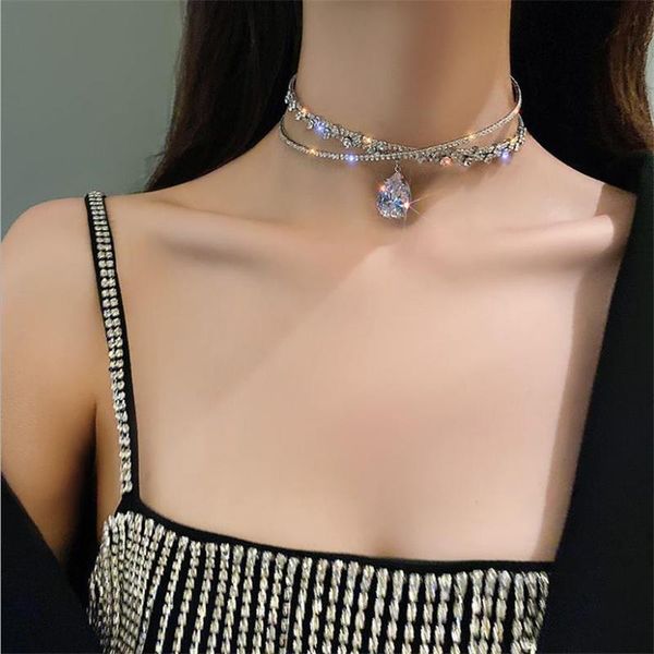 pendant necklaces ins shiny crystal water drop necklace female choker party accessories temperament chain clavicle women jewelry, Silver
pendant necklaces ins shiny crystal water drop necklace female choker party accessories temperament chain clavicle women jewelry, Silver