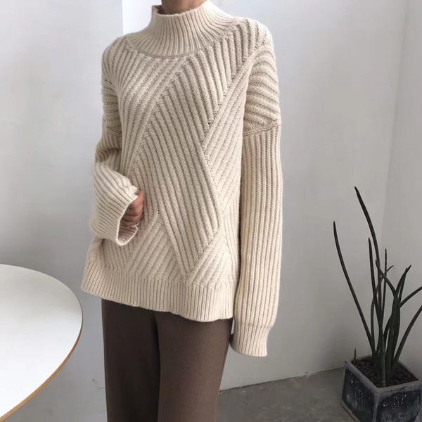 gentle chic turtleneck warm stylish winter soft thick irregular-texture women knitted all-match sweaters 210421, White;black 
gentle chic turtleneck warm stylish winter soft thick irregular-texture women knitted all-match sweaters 210421, White;black