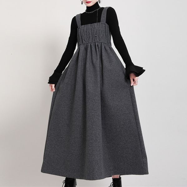msxu plied wool suspend oversized loose female dress fall and winter, Black;gray