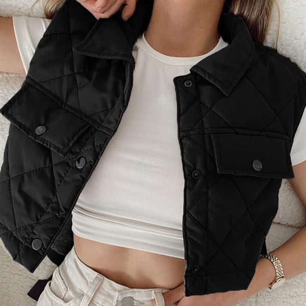 women's vests autumn and winter casual all-match short rhombus pocket vest sleeveless jacket 2021 fashion street wear top, Black;white
women's vests autumn and winter casual all-match short rhombus pocket vest sleeveless jacket 2021 fashion street wear top, Black;white