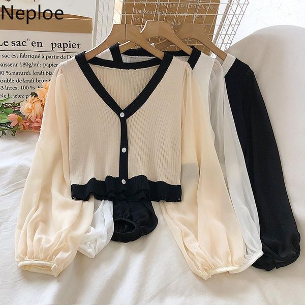 women's knits & tees neploe cardigan crop patchwork gauze knitted sweaters for women 2021 fall clothing korean temperament sueter ropa, White
women's knits & tees neploe cardigan crop patchwork gauze knitted sweaters for women 2021 fall clothing korean temperament sueter ropa, White