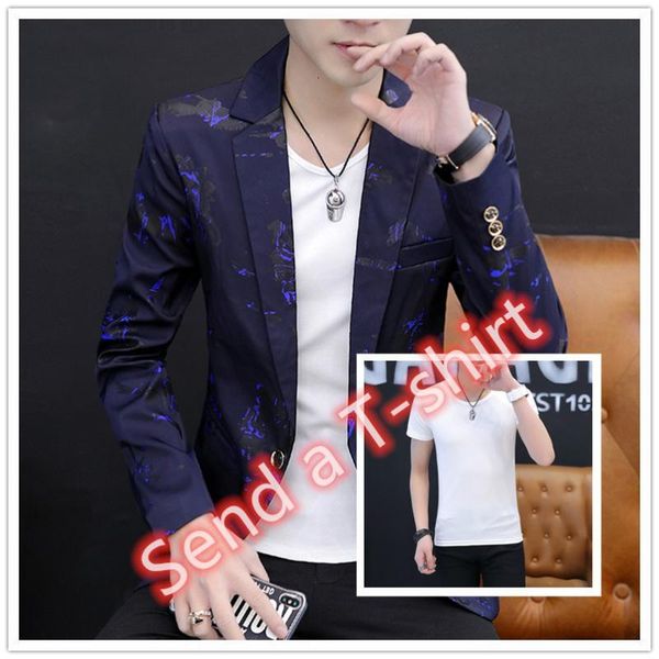 Men's Suits & Blazers leisure suit spring single top splash-ink Korean version slim long flow versatile coat TEHZ, White;black 
Men's Suits & Blazers leisure suit spring single top splash-ink Korean version slim long flow versatile coat TEHZ, White;black