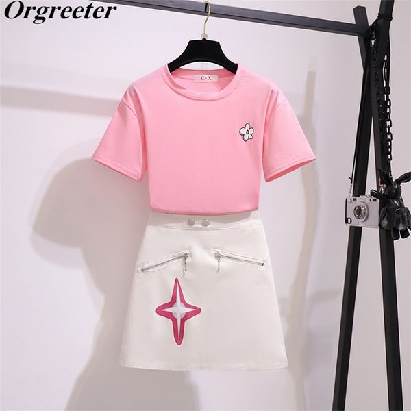 summer casual pink short sleeve flower print tshirt + zipper mini skirts 2 piece set women outfits female 210602, White
summer casual pink short sleeve flower print tshirt + zipper mini skirts 2 piece set women outfits female 210602, White