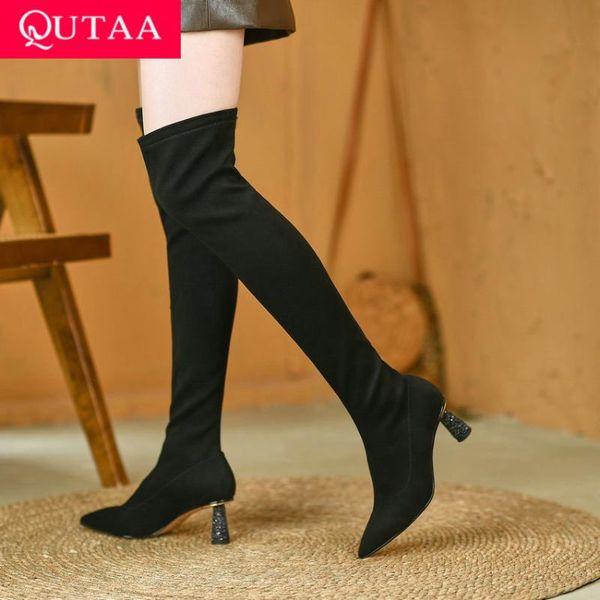 boots qutaa 2022 stretch over the knee winter square high heel women shoes pointed toe fashion long big size 34-39, Black
boots qutaa 2022 stretch over the knee winter square high heel women shoes pointed toe fashion long big size 34-39, Black