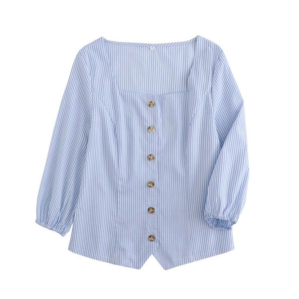 women's blouses & shirts jc·kilig 2021 stripe square collar shirt xl6251, White
women's blouses & shirts jc·kilig 2021 stripe square collar shirt xl6251, White