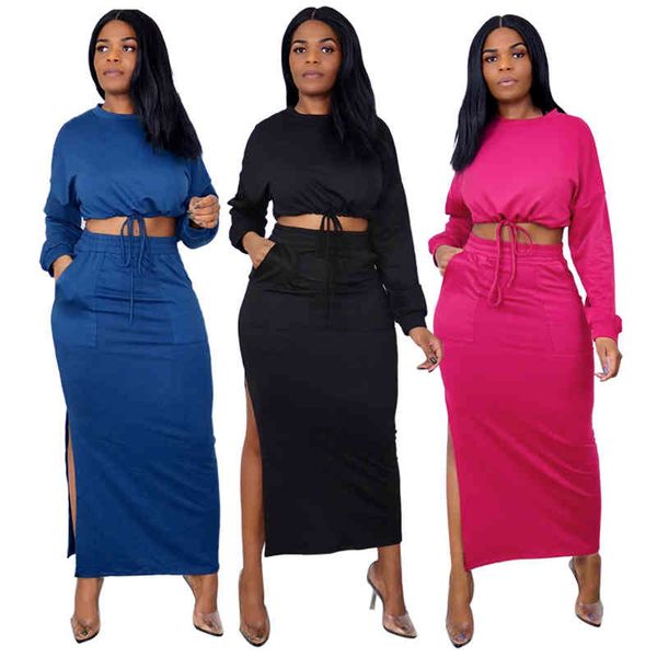 women's tracksuits solid tracksuit women two piece suits long sleeve pullover crop + high split midi skirts set club womne's s, Gray
women's tracksuits solid tracksuit women two piece suits long sleeve pullover crop + high split midi skirts set club womne's s, Gray