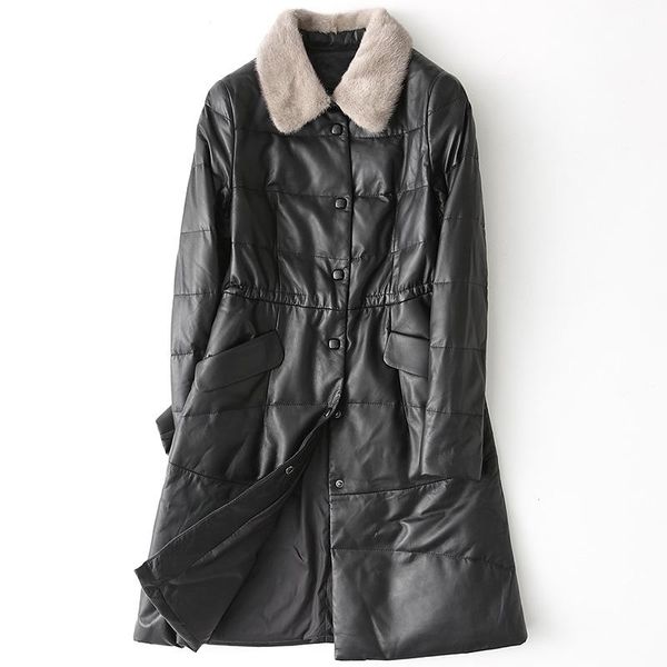women's fur & faux high-quality leather coat 2021 autumn and winter sheepskin mink collar long down jacket large size 4xl, Black
women's fur & faux high-quality leather coat 2021 autumn and winter sheepskin mink collar long down jacket large size 4xl, Black